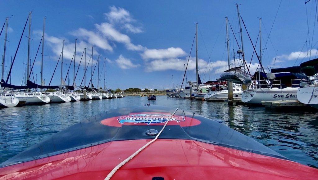 Speedboat Adventures boat through San Diego marina