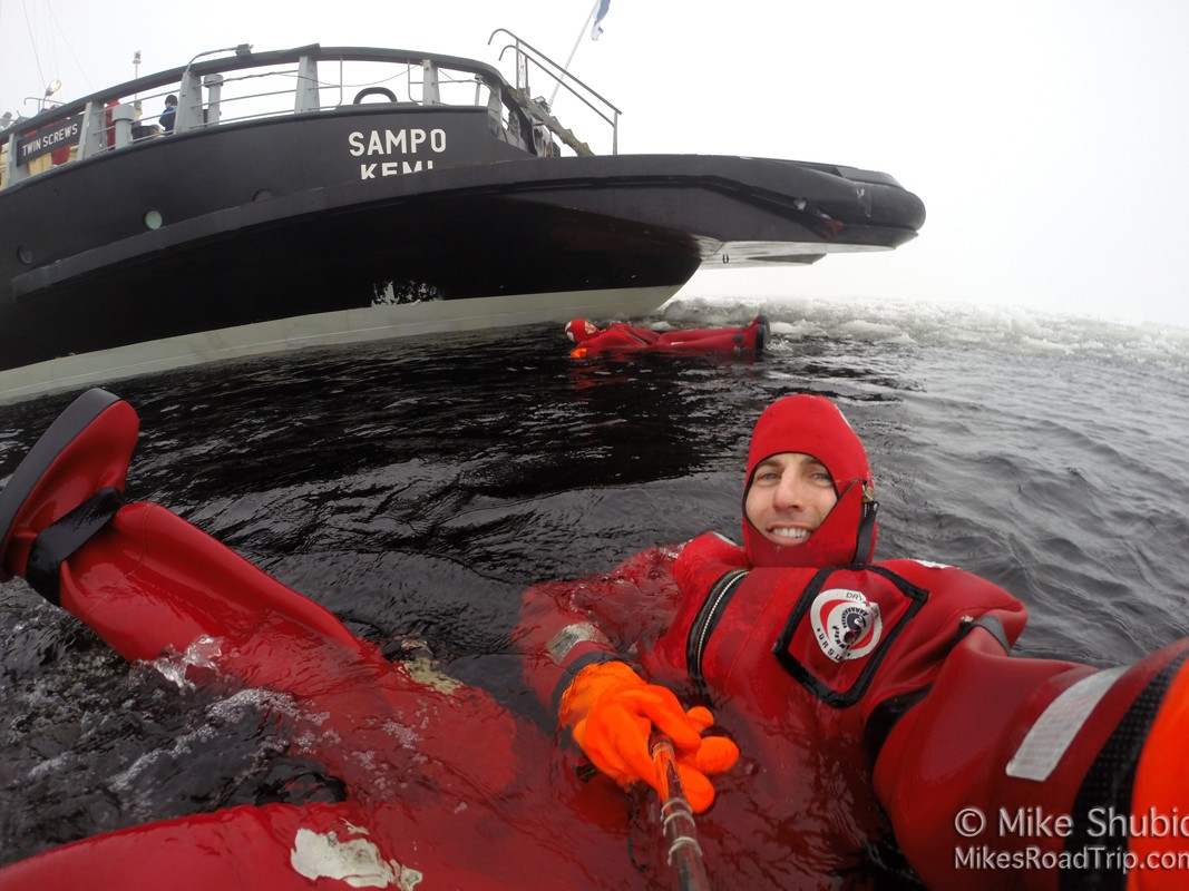 Floating in sea from Icebreaker Cruise in Finland