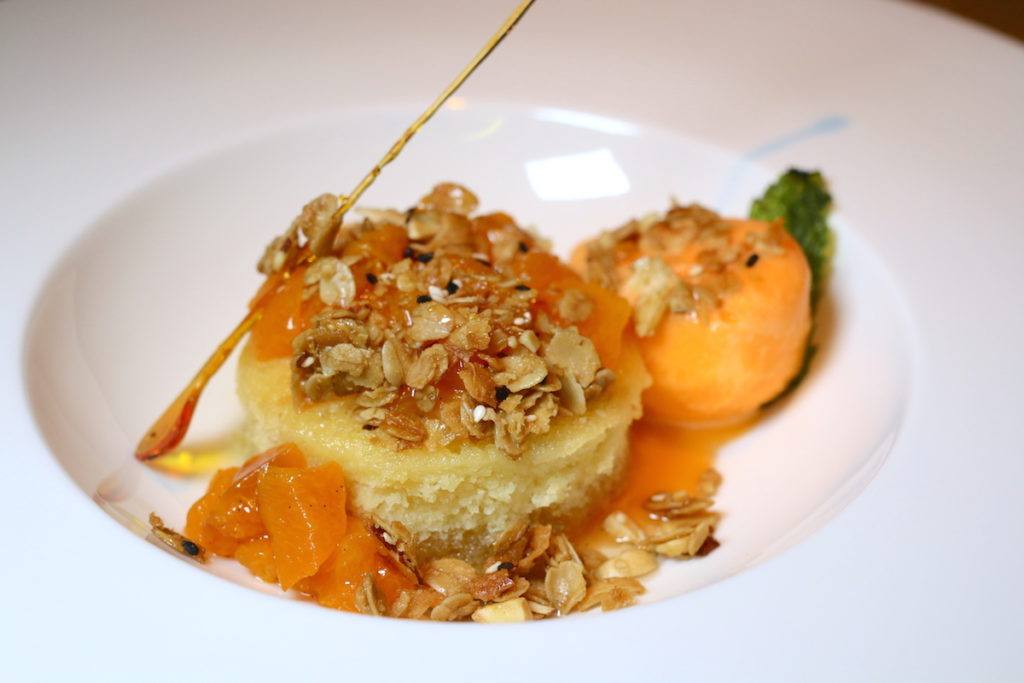 Honey Poached Apricots with citrus sponge cake - Photo by Mike of MikesRoadTrip.com