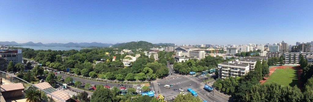 Roof top deck and view from Wyndham Grand Resort in Hangzhou by MikesRoadTrip.com