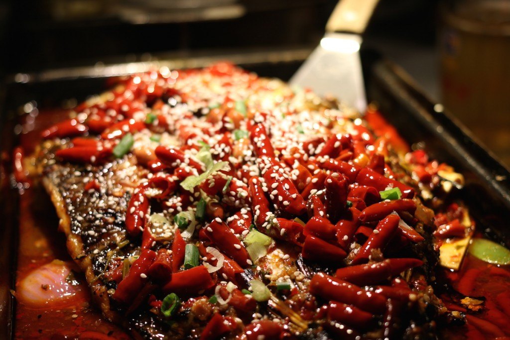 Spicy bbq fish at Luyu restaurant in Hangzhou