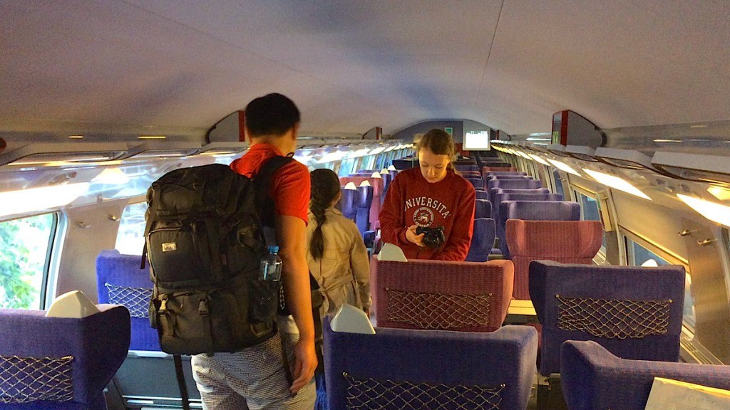 First class car on bullet train to Paris