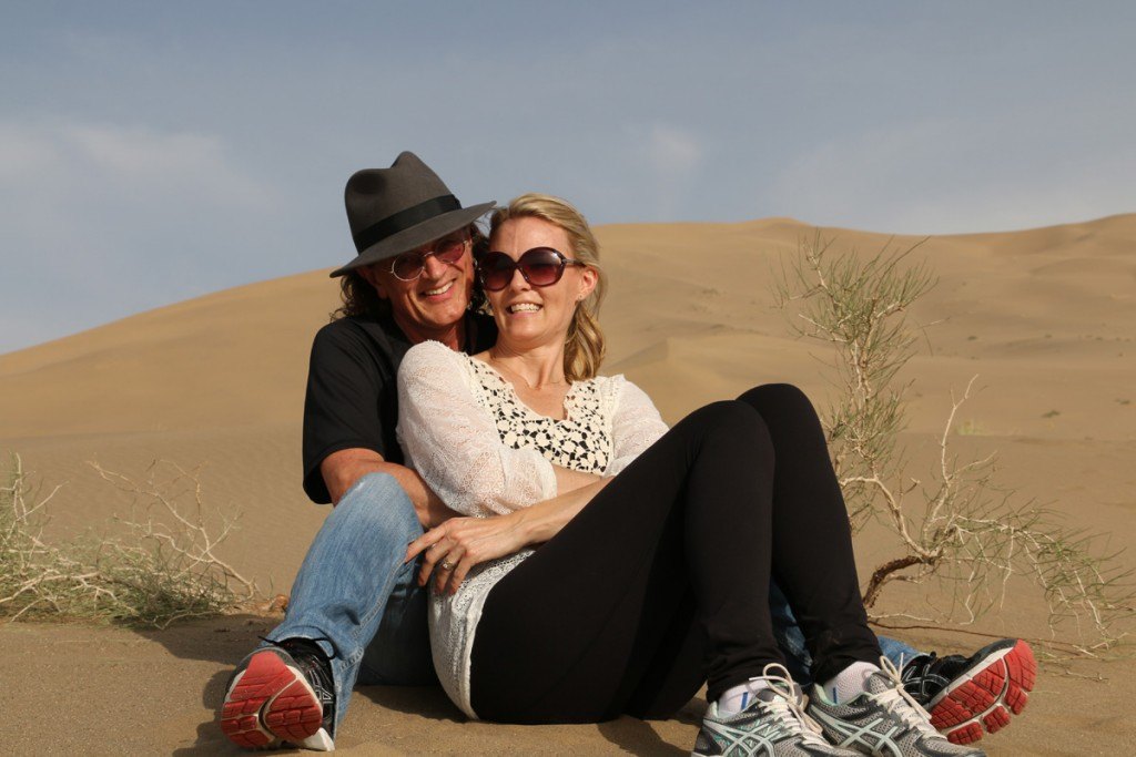 Leigh and Domenick Capaldi in Gobi Desert. Photo by: MikesRoadTrip.com