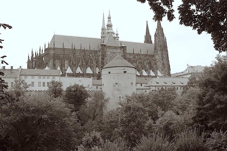 Prague Castle B&W from Gardens area