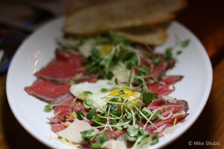 tenderloin Carpaccio with pecorino at quail egg at the Market Restaurant by MikesRoadTrip.com