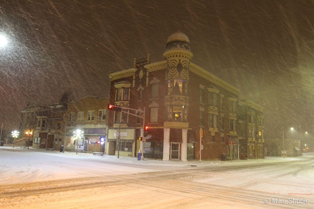 Downtown Janesville while snowing by Mikesroadtrip.com