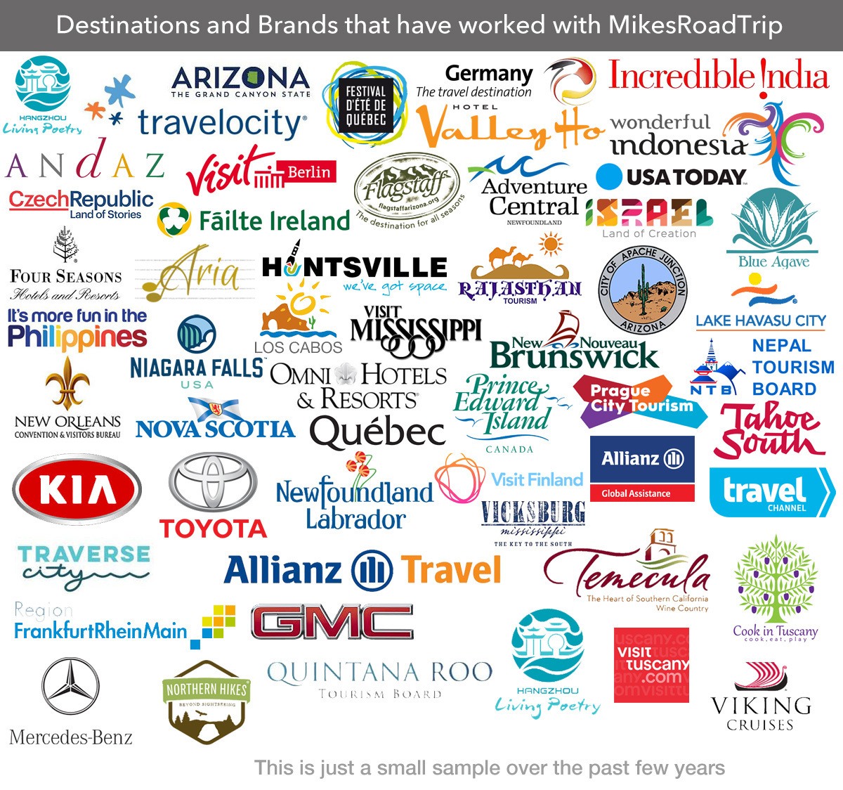 Destinations and brands that have worked with MikesRoadTrip.com