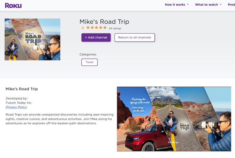 Travel Blogger Mike Shubic of Mike's Road Trip ROKU Channel artwork 