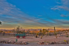 Wagon-at-sunset-Flying-E-Ranch