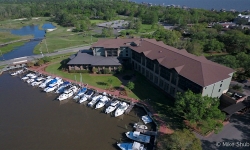 Aerial of Grand Hotel marina in Point Clear, Alabama