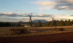 Wagons at sunset at Ranch Bar and Grill