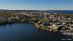 Downtown Traverse City view from lake aerial