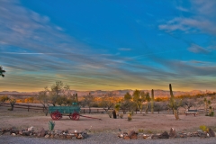 Wagon-at-sunset-Flying-E-Ranch