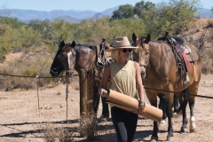 Yoga-student-with-mat-and-horses