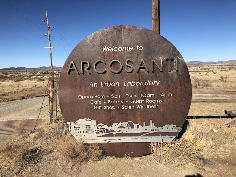 Arcosanti entrance sign by MikesRoadTrip.com