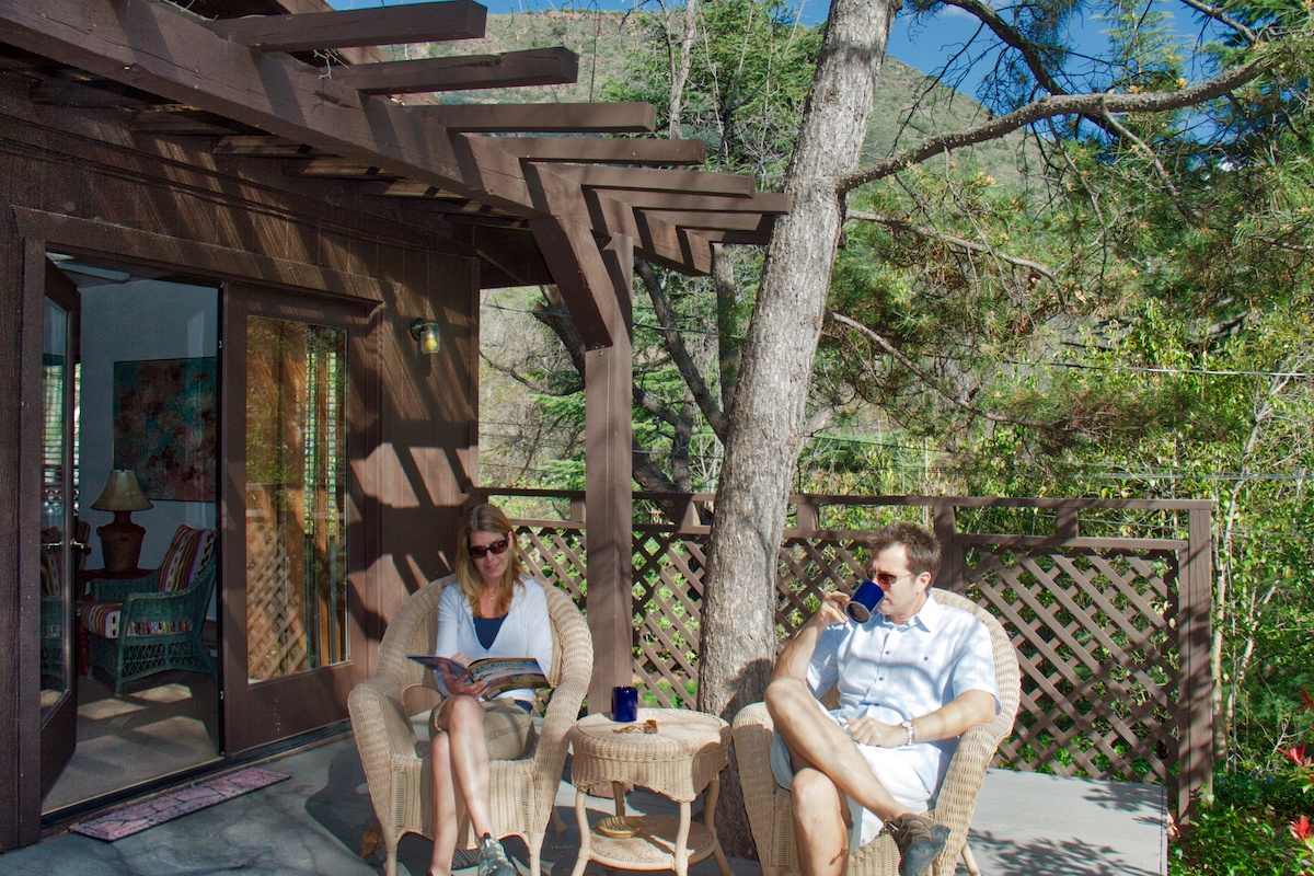 Coffee on porch of Briar Patch Inn