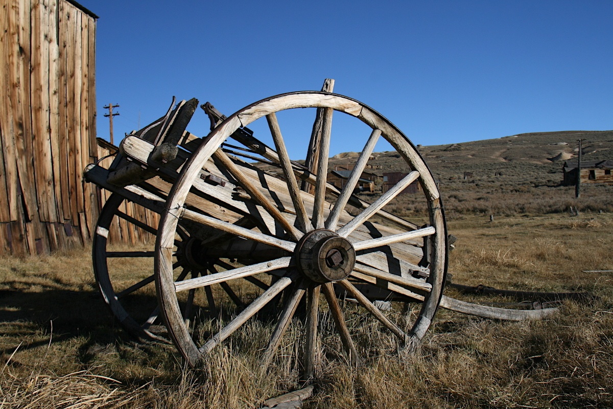 Wagon wheel at Bodie Ghost Town. Photo by MikeRoadTrip.com