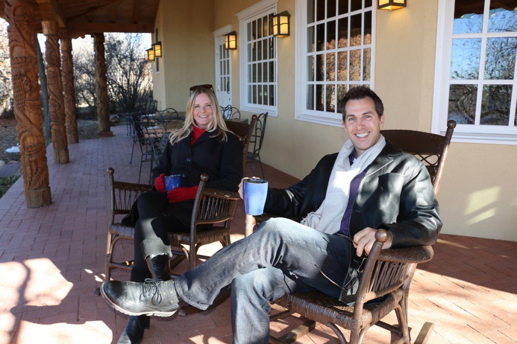 Couple having coffee at Blue Lake Ranch