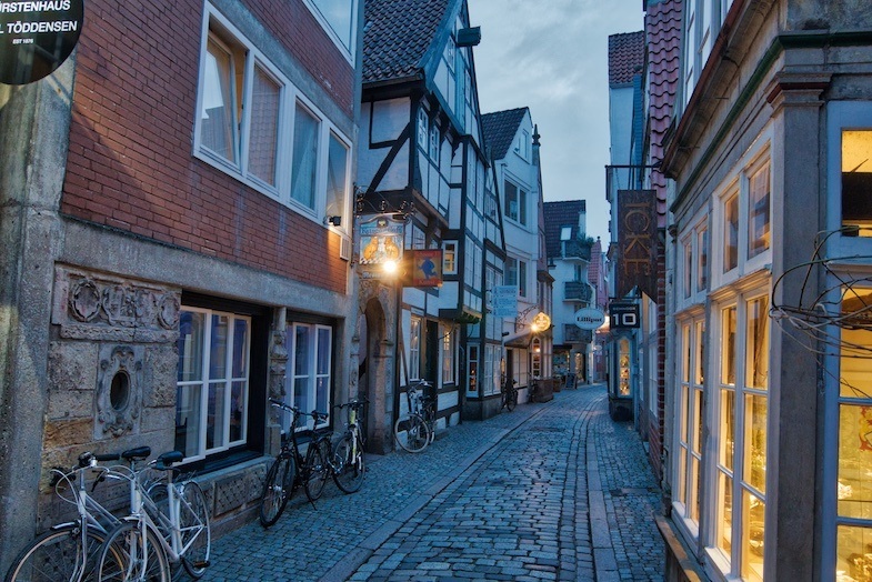 Bremen Germany cobblestone street by MikesroadTrip.com