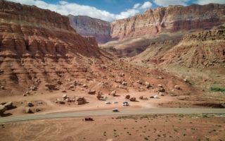 Aerial view of Cliff Dwellers Vermilon Cliffs by MikesRoadtrip.com