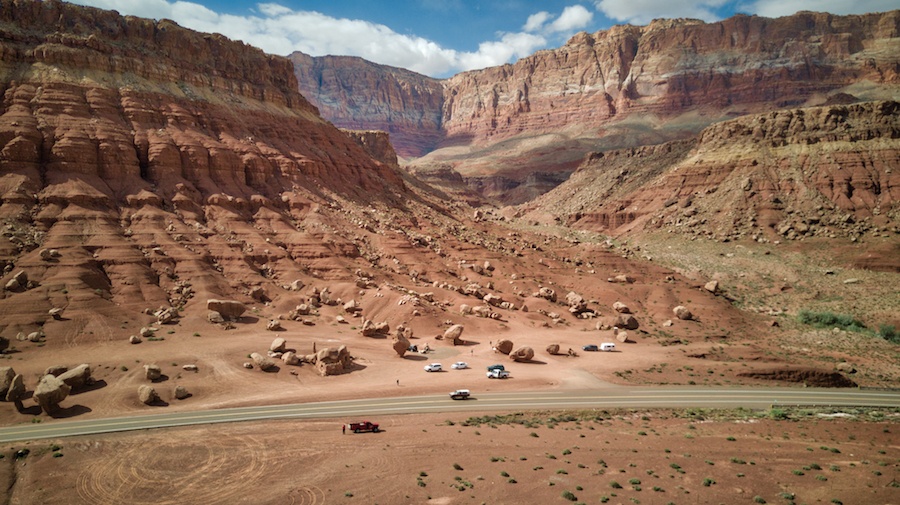 Aerial view of Cliff Dwellers Vermilon Cliffs by MikesRoadtrip.com