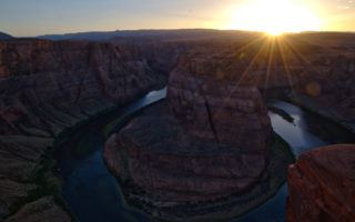 Horseshoe bend at sunset on Southwest road trip