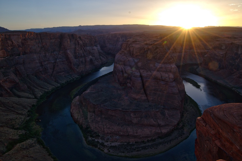 Horseshoe bend at sunset on Southwest road trip