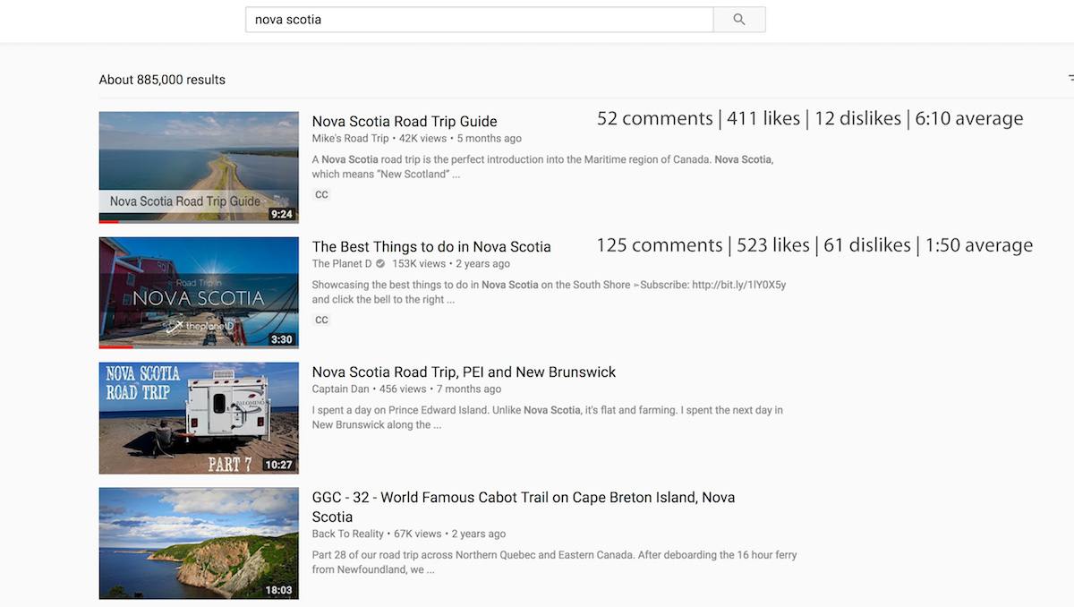 Nova Scotia keyword YouTube search example