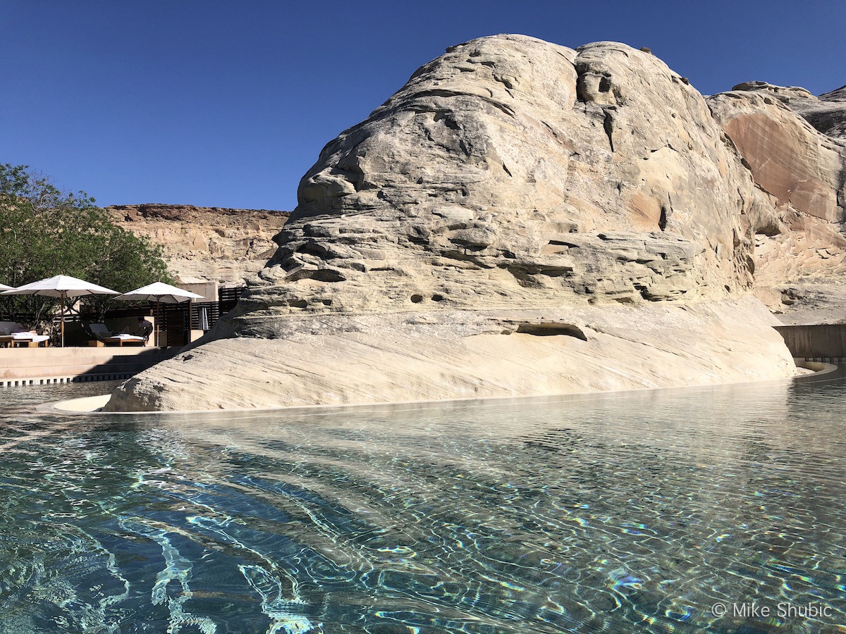 Huge rock in the pool at Amangiri by MikesRoadTrip.com