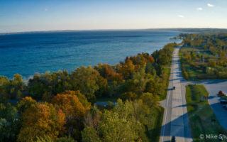 Aerial road shot in Traverse City, MI by MikesRoadTrip.com