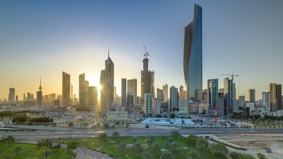 kuwait cityscape during sunset