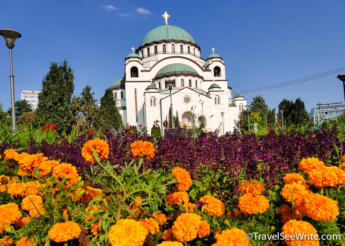 Central Europ Road Trip to St. Sava Church from the gardens, Belgrade, Serbia, Eastern Europe