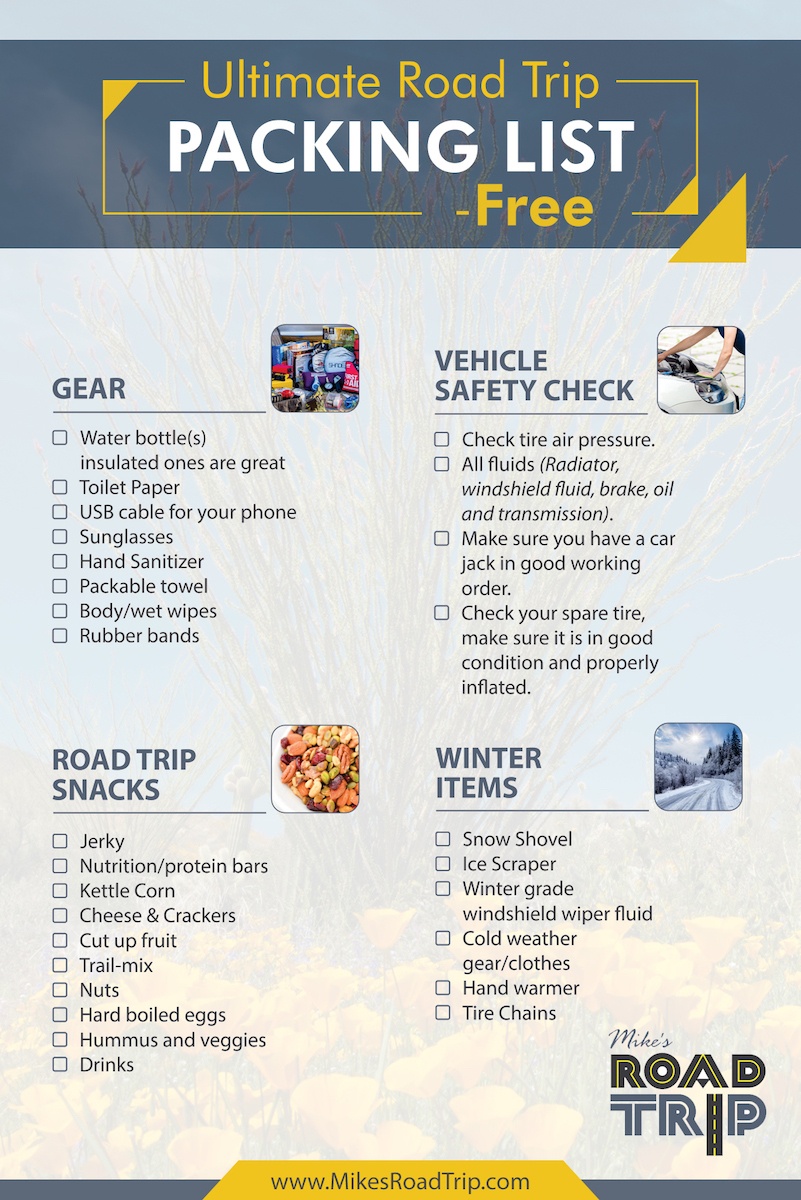 What to pack for a road trip (Free PDF packing list) by MikesRoadTrip.com