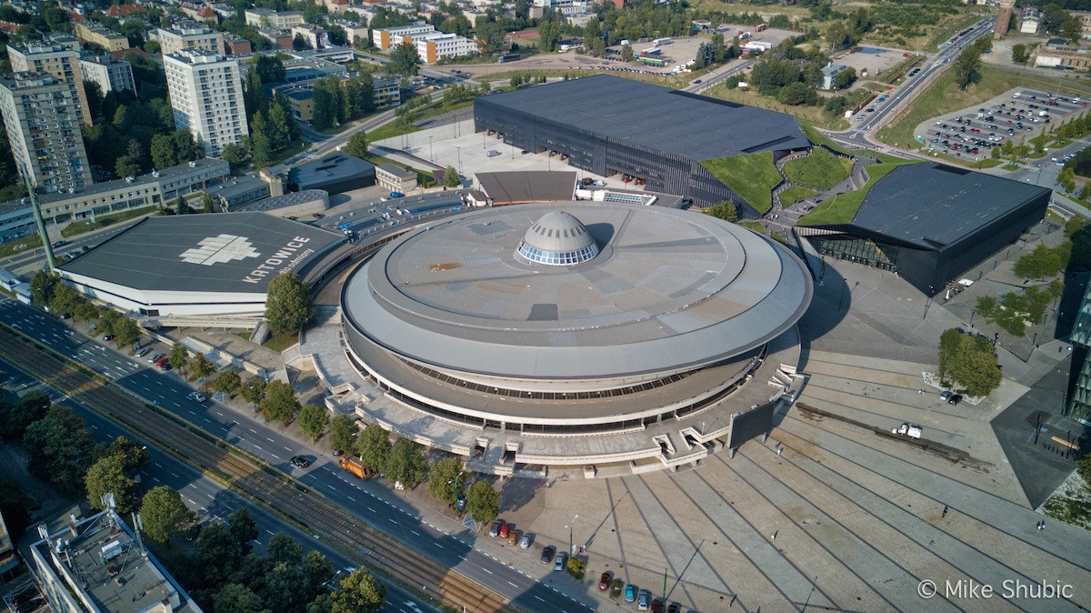 spodek aerial photo in katowice Poland by MikesRoadTrip.com