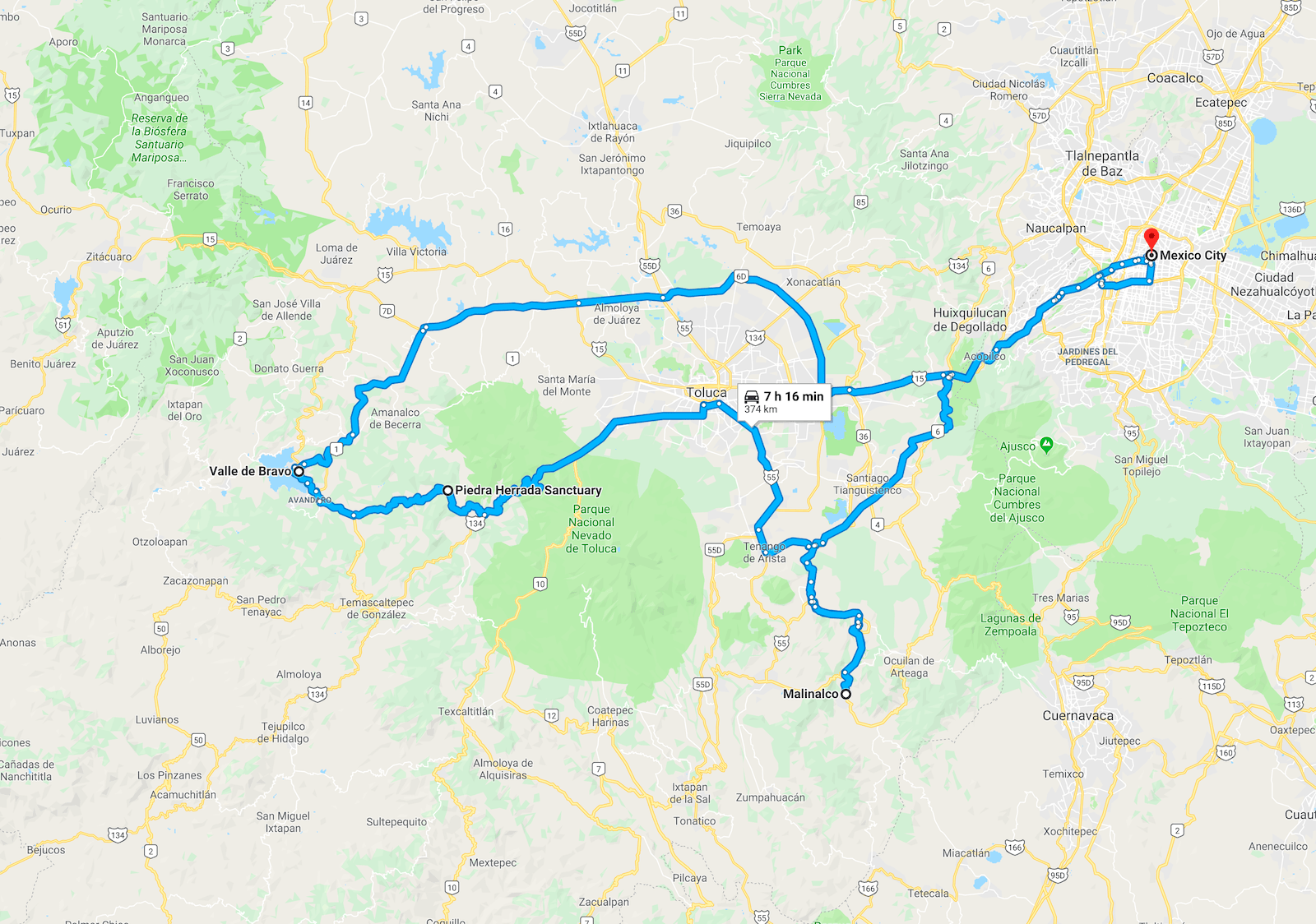 Mexico City Road Trip map