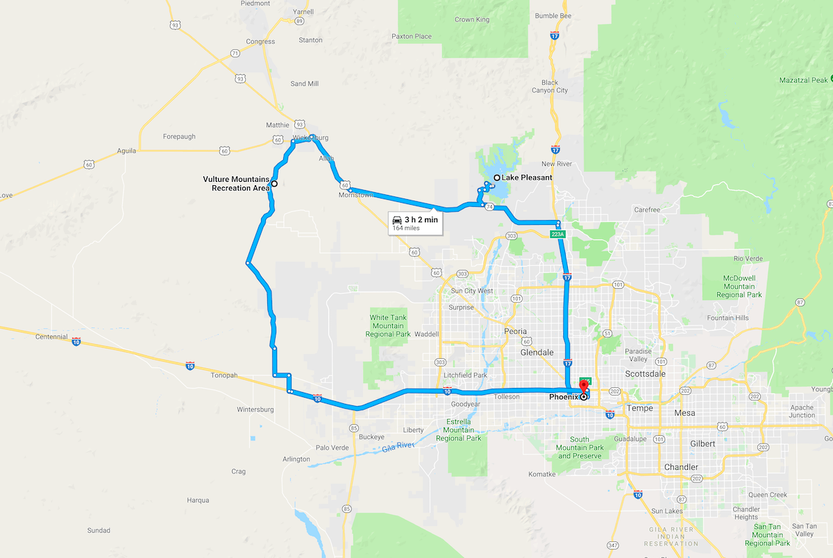 Road trip map to Wickenburg