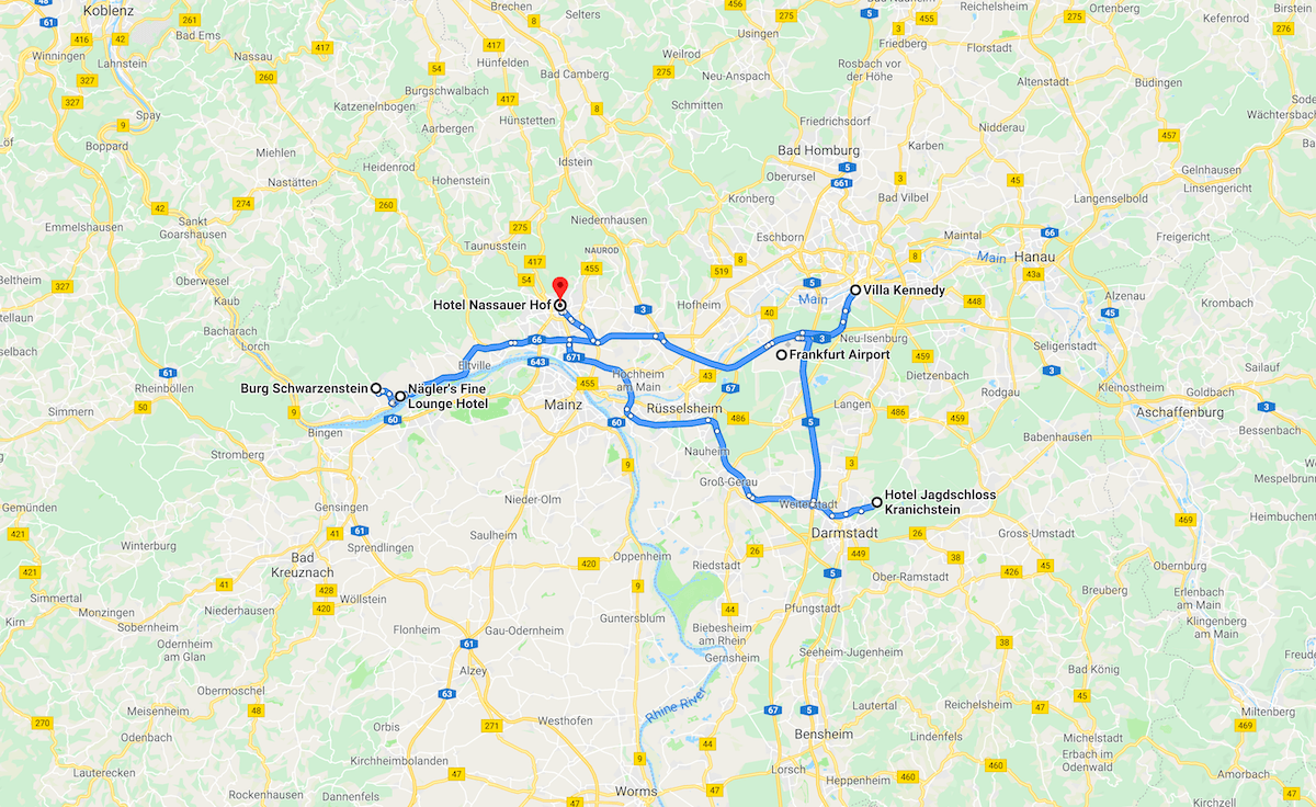 Frankfurt hotel road trip map