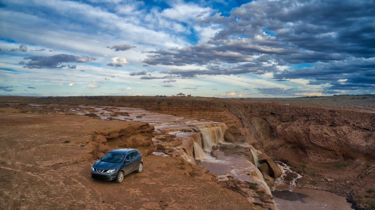 Nissan Rogue at Grand Falls aerial by MikesRoadTrip.com