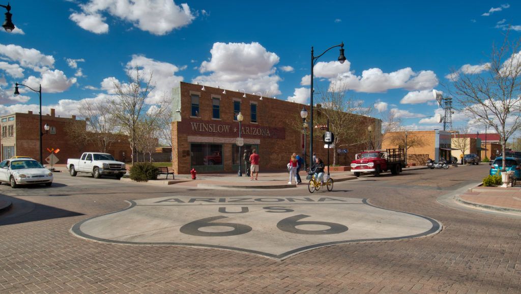 Stanin on a corner in Winslow Arizona