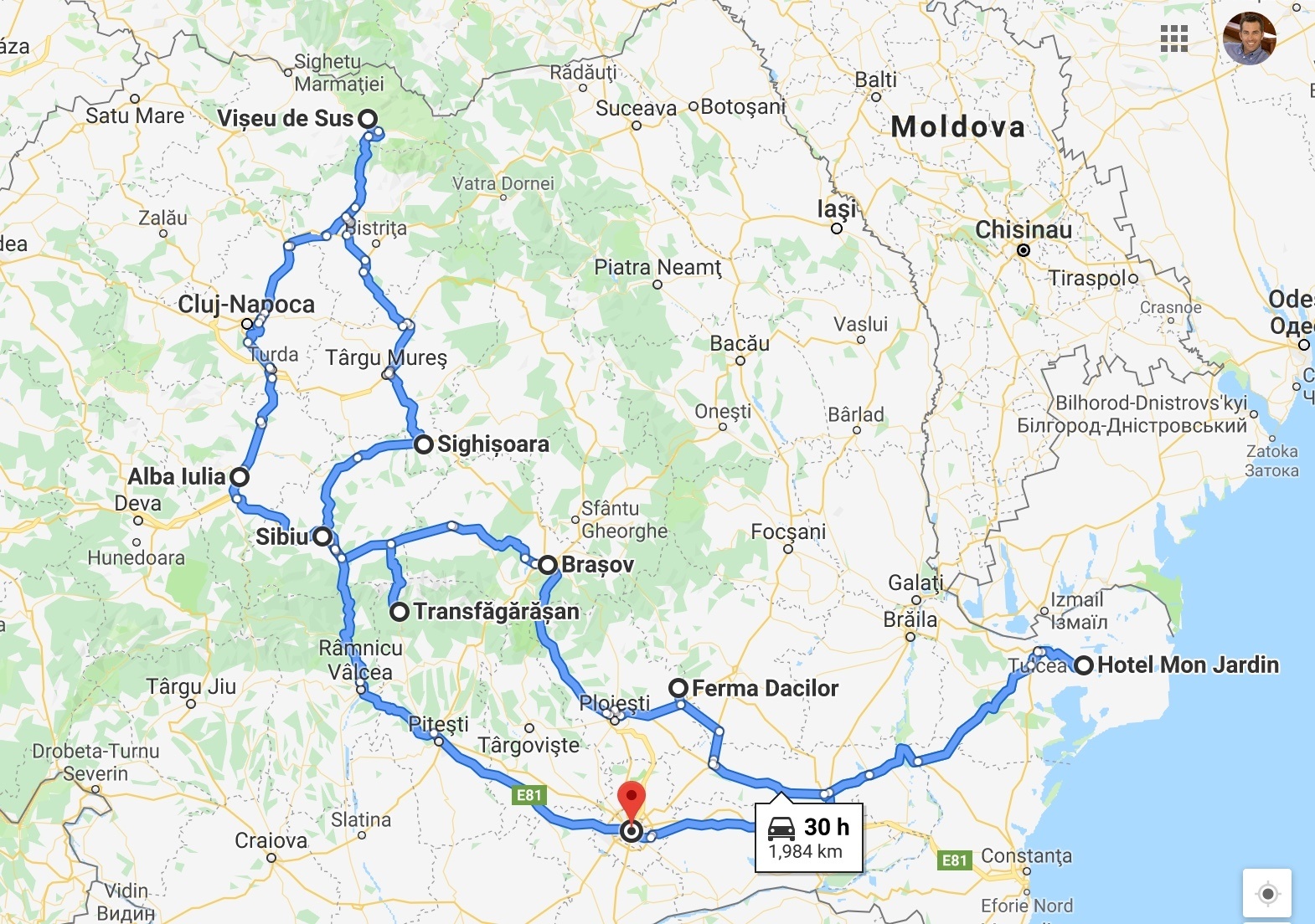 Romania Road Trip Map