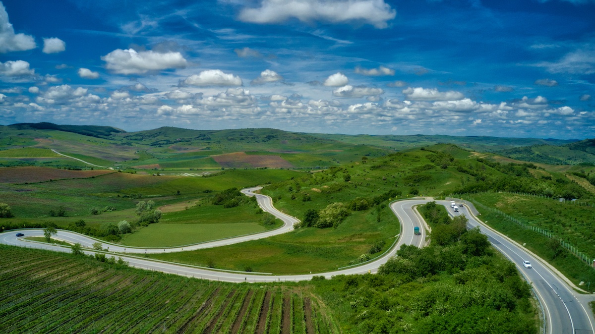 Romania Road Trip curvy road aerial by MikesRoadTrip.com