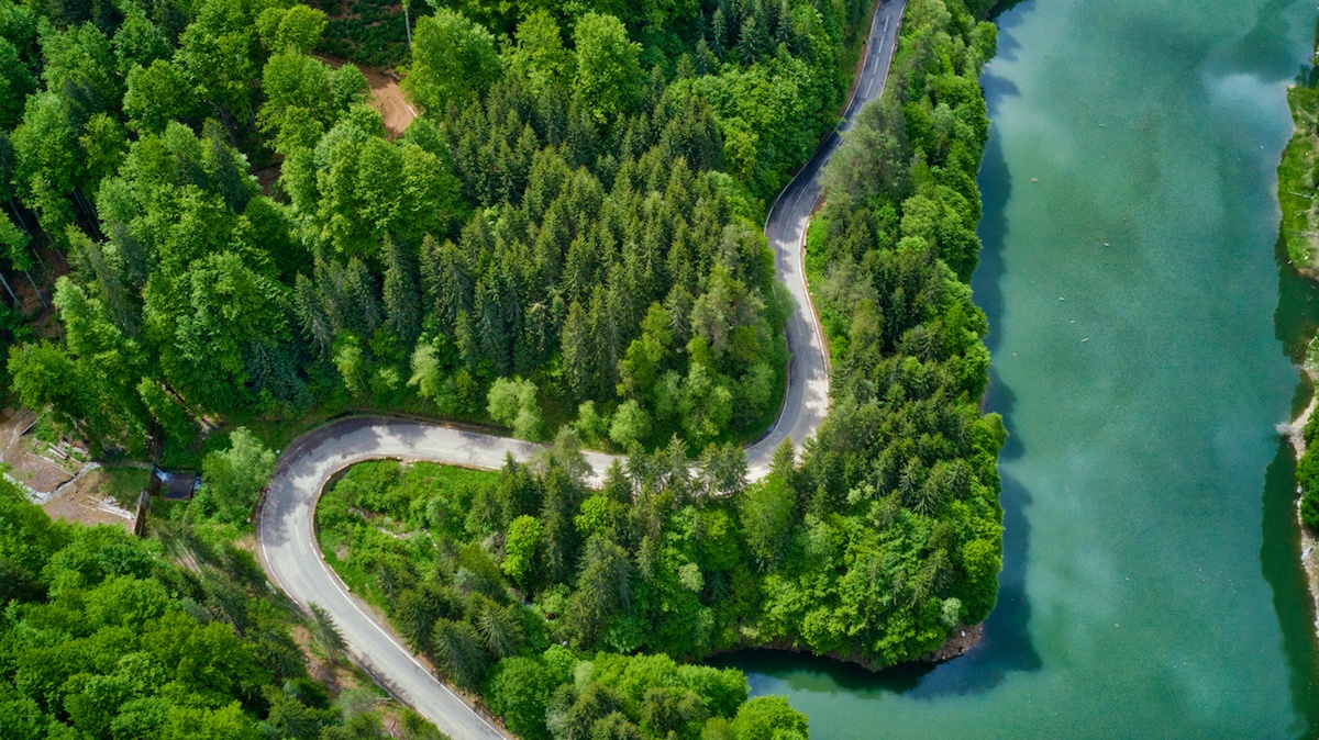 Transfagarasan south side aerial along river by MikesRoadTrip.com