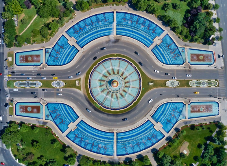 Bucharest Water Fountains straight down (small) by MikesRoadTrip.com