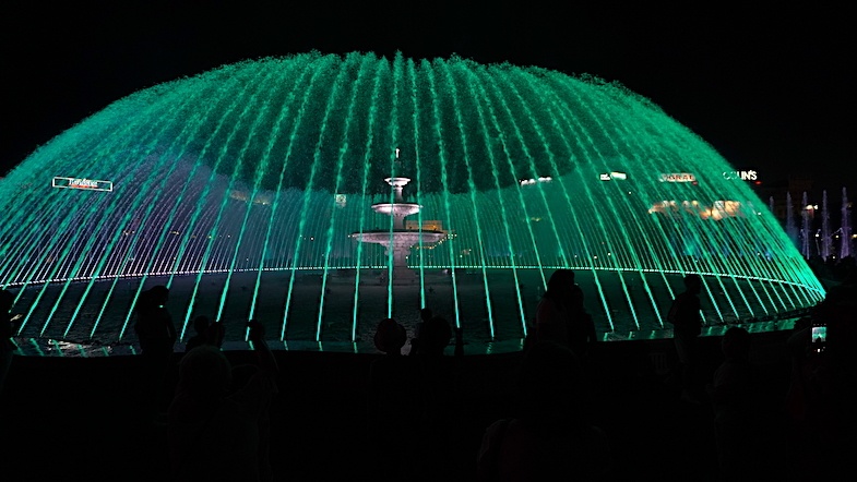 Bucharest water fountains at night by Mike of MikesRoadTrip.com