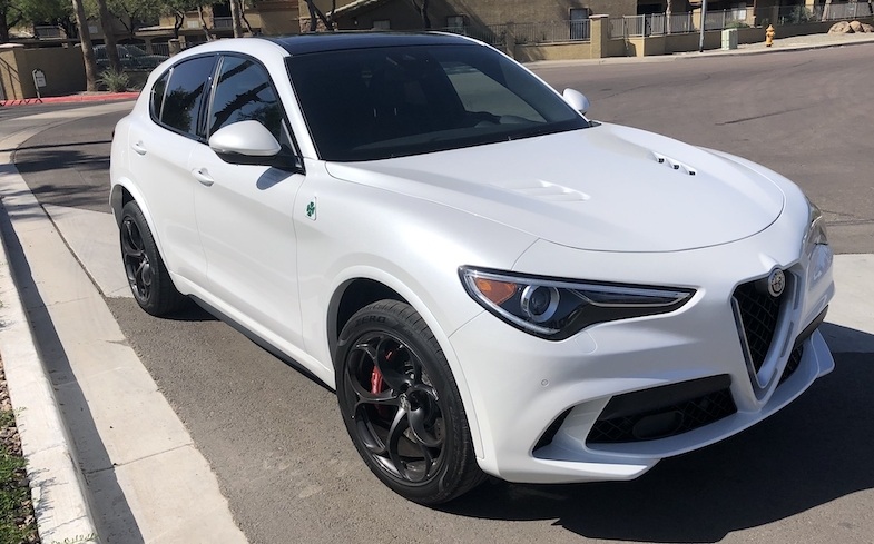 Alfa Romeo Stelvio Quadrifoglio pearl white - Photo by: MikesRoadTrip.com