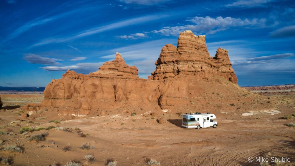 Cruise America RV behind Kathline Butte - Photo by: Mike Shubic of MikesRoadTrip.com