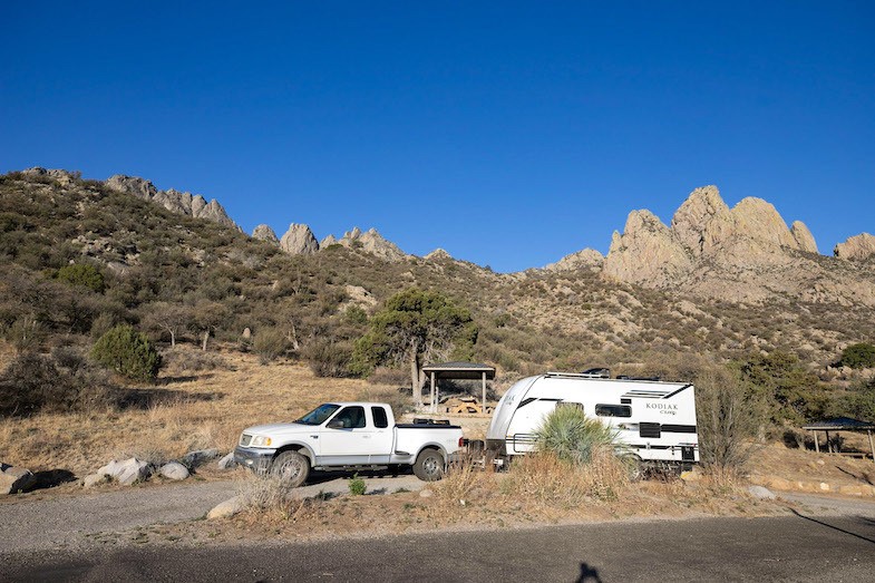 Aguirre Spring Campground is about 40 miles south of White Sands National park