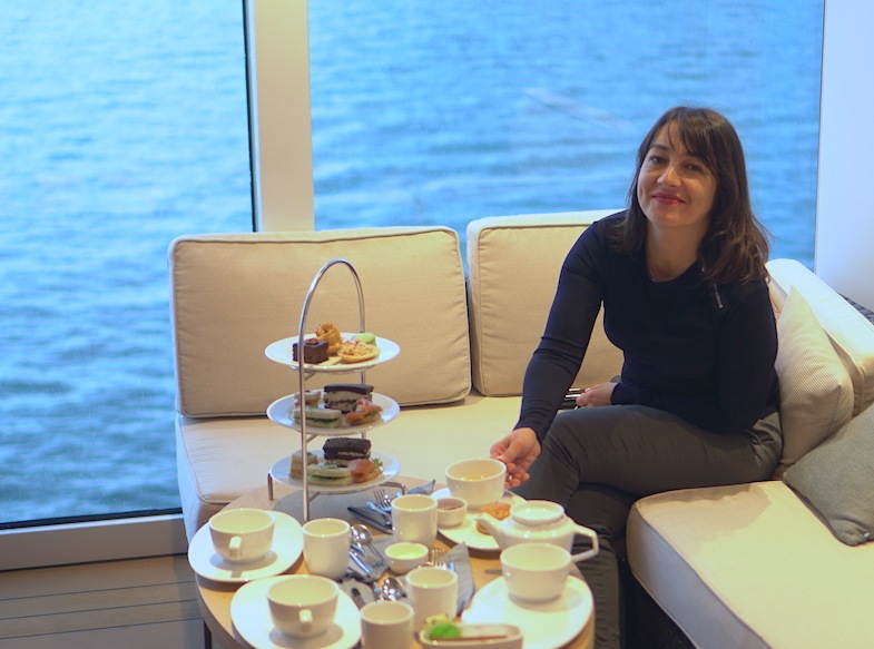 Mihaela Popa in Winter Garden for High Tea on Viking Vacation cruise