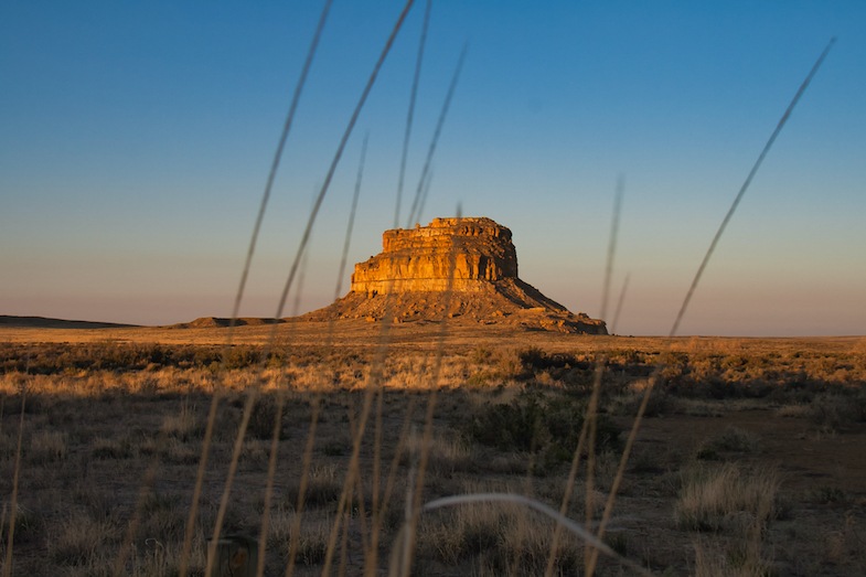 A butte off in the distance within the park