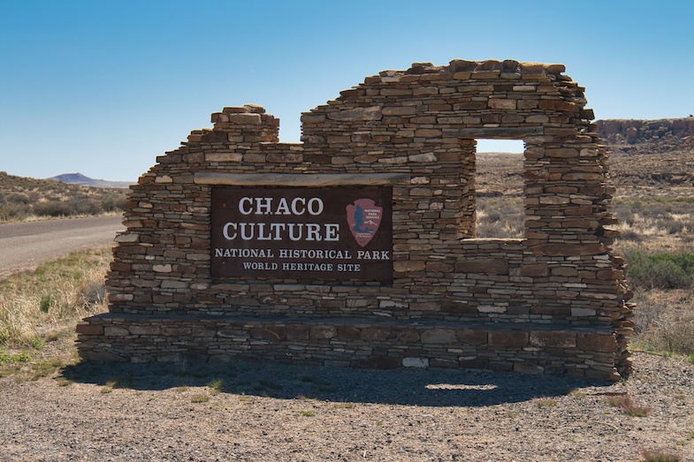 Chaco Canyon Historical National Park entrance sign